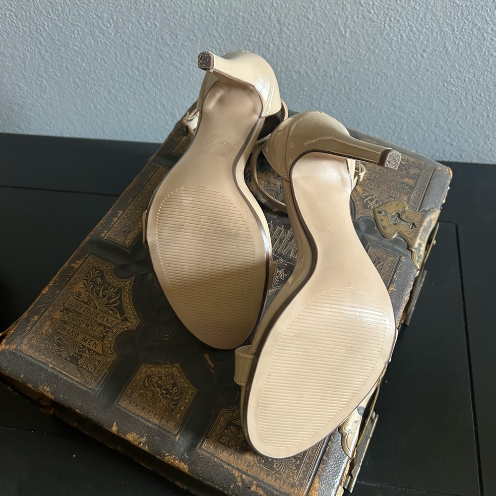 My Delicious Shoes Tyrell Beige Strap Patent Heels - Picture 4 of 12